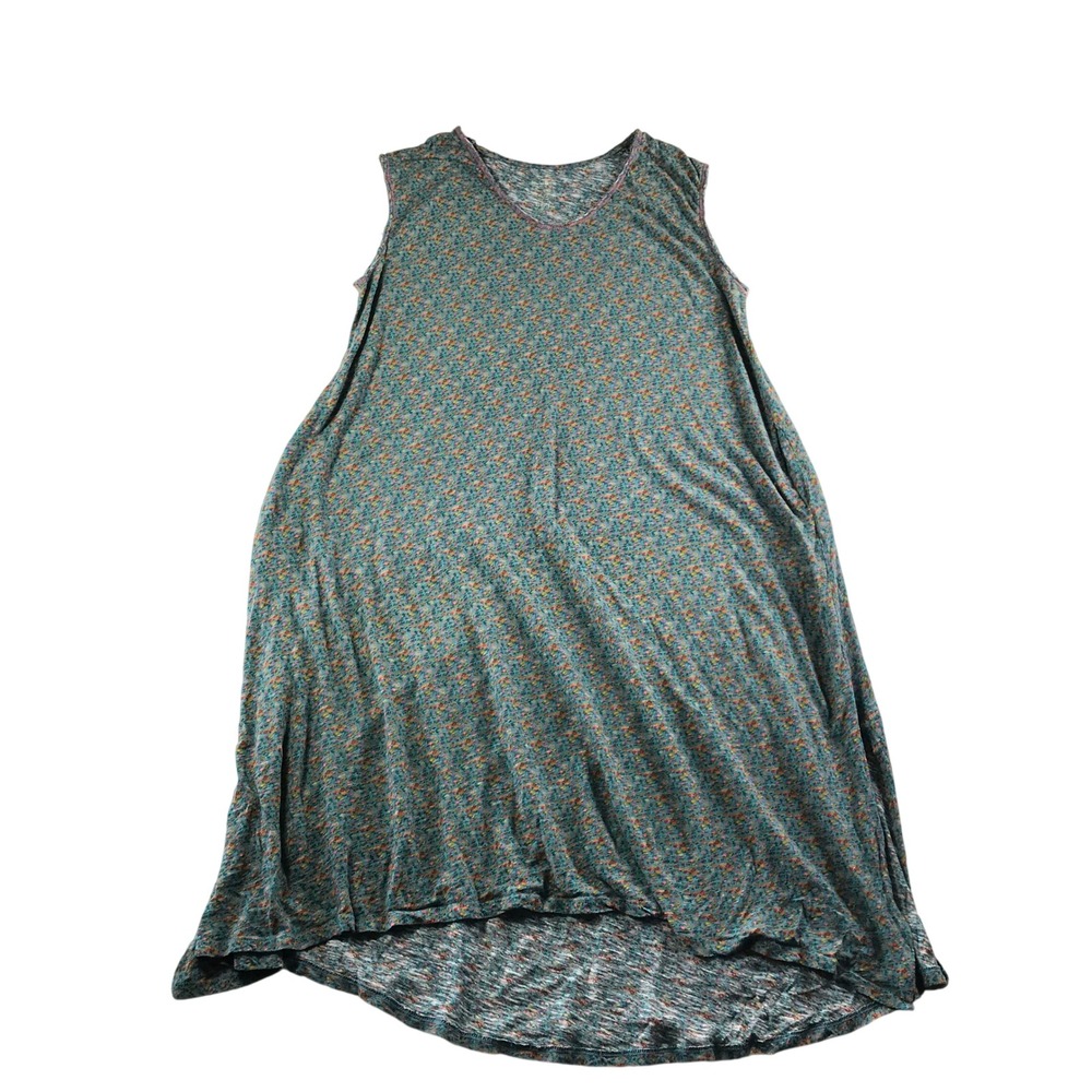 Natural Life Teal Floral Cotton Sleeveless V-Neck High-Low Midi Dress L/XL